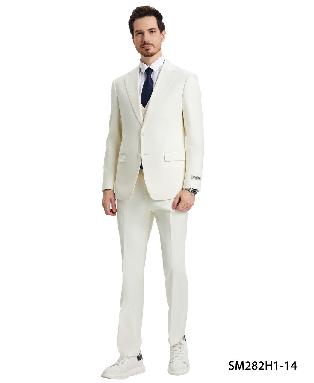 Solid Ivory 3 Piece Notch Lapel Stacy Adams Men's Hybrid Suit