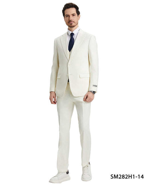 Solid Ivory 3 Piece Notch Lapel Stacy Adams Men's Hybrid Suit