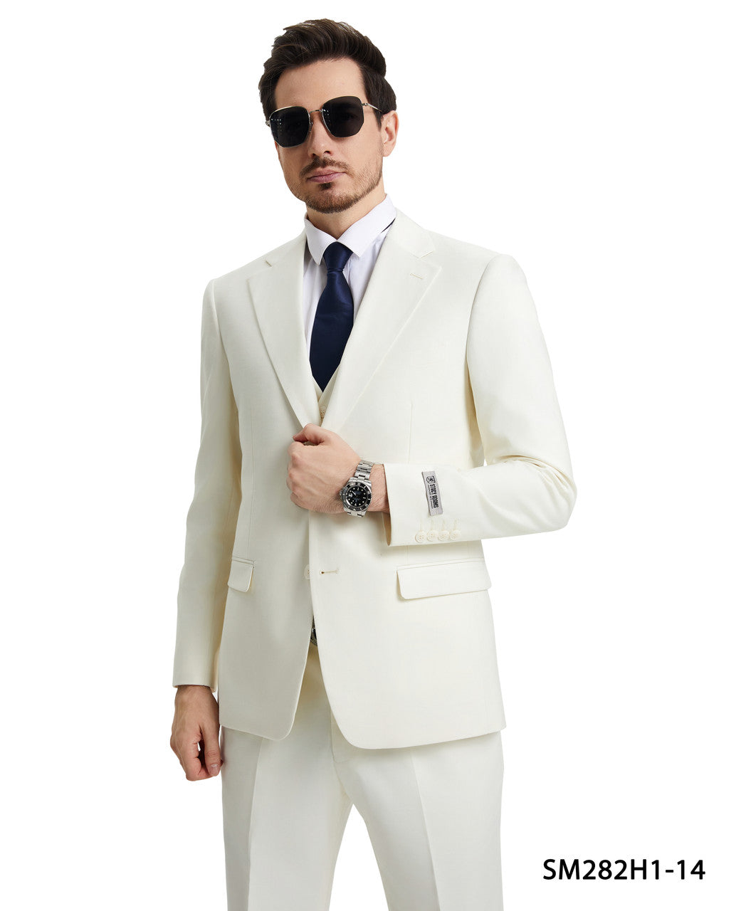 Solid Ivory 3 Piece Notch Lapel Stacy Adams Men's Hybrid Suit