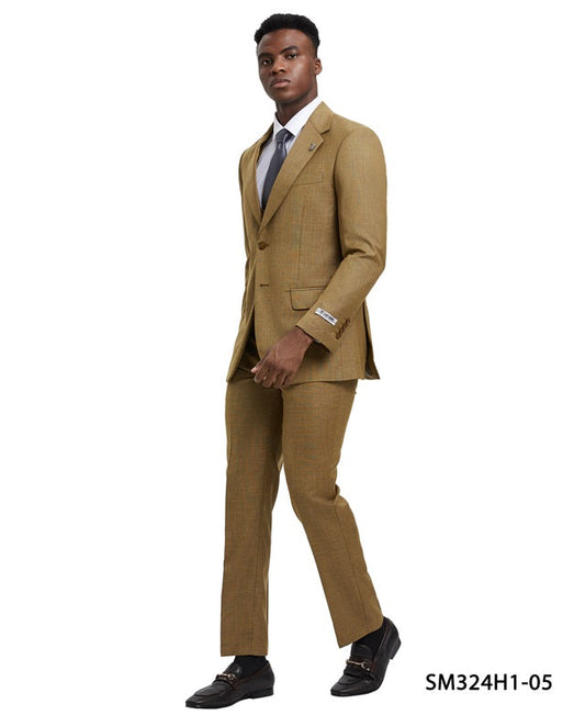 Solid Textured Sharkskin Oatmeal 3 Piece Notch Lapel Stacy Adams Men's Hybrid Suit