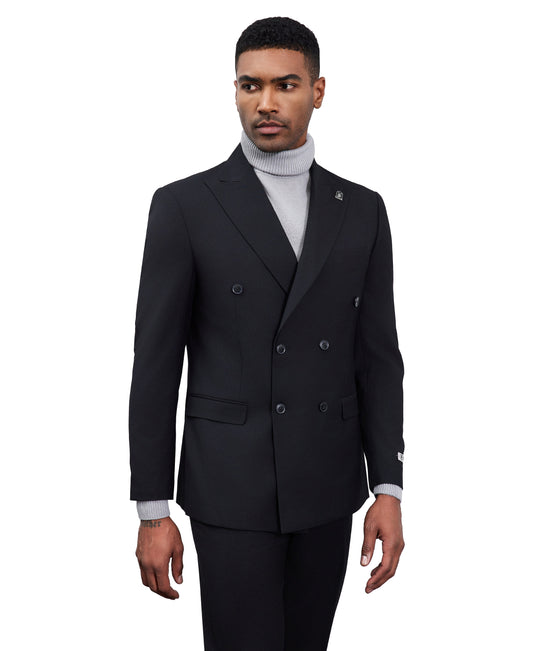 Solid Black Double Breasted 2 Piece Notch Lapel Stacy Adams Men's Hybrid Suit