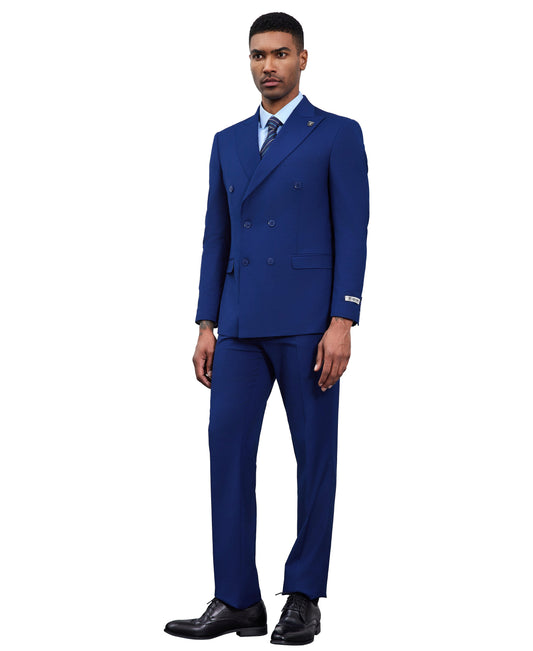 Solid Indigo Double Breasted 2 Piece Notch Lapel Stacy Adams Men's Hybrid Suit