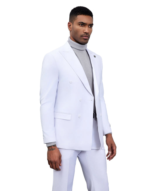 Solid White Double Breasted 2 Piece Notch Lapel Stacy Adams Men's Hybrid Suit