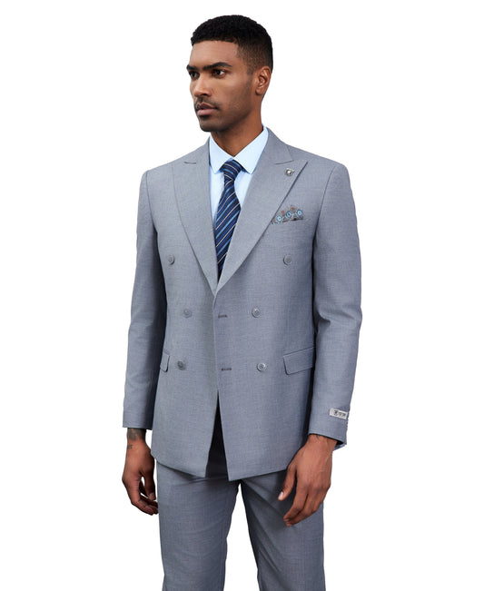 Solid Med Grey Double Breasted 2 Piece Notch Lapel Stacy Adams Men's Hybrid Suit