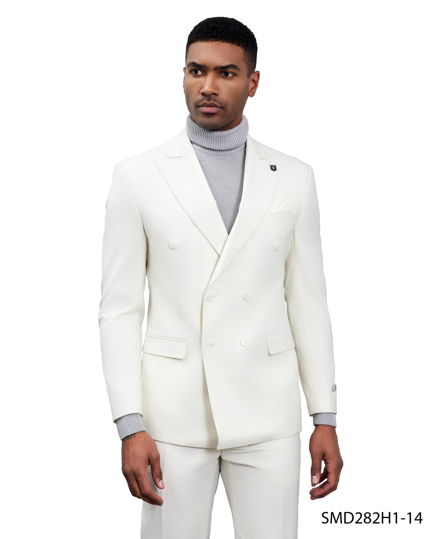 Solid Ivory Double Breasted 2 Piece Notch Lapel Stacy Adams Men's Hybrid Suit