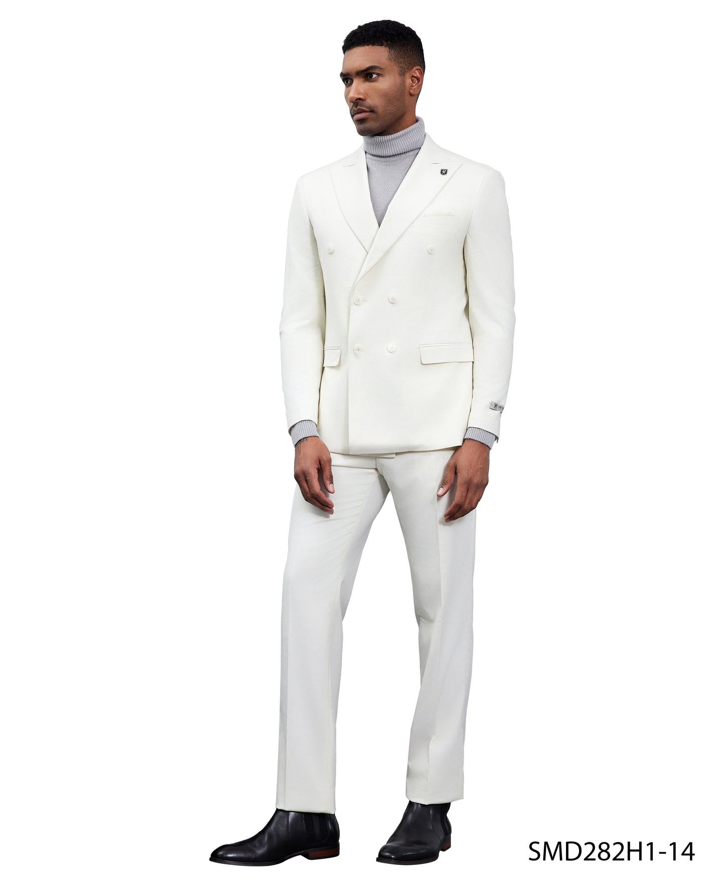 Solid Ivory Double Breasted 2 Piece Notch Lapel Stacy Adams Men's Hybrid Suit