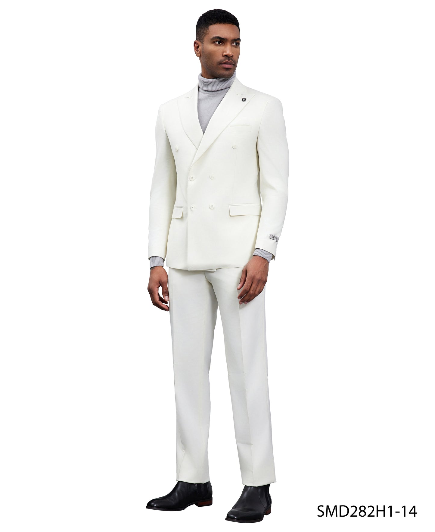 Solid Ivory Double Breasted 2 Piece Notch Lapel Stacy Adams Men's Hybrid Suit