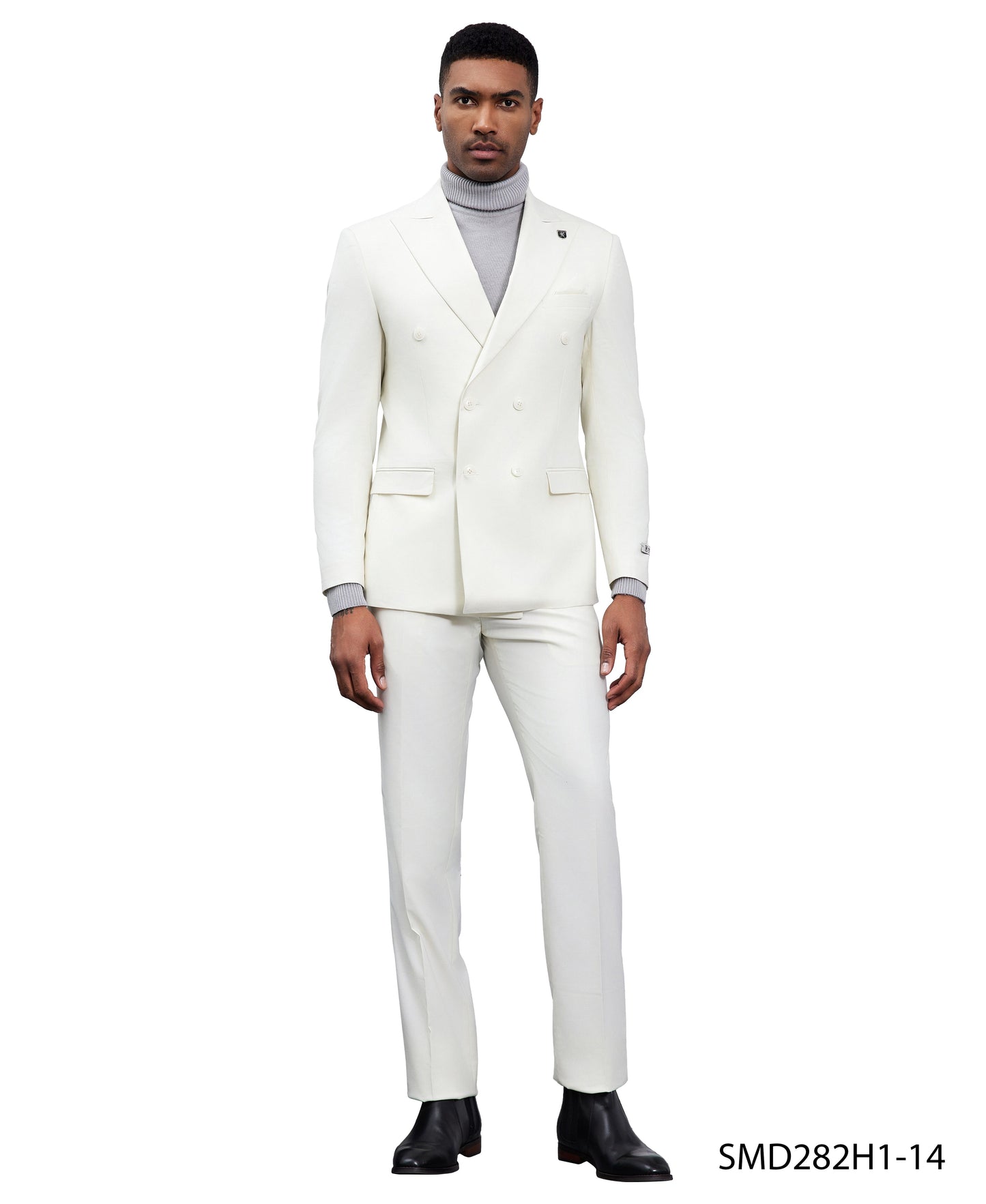 Solid Ivory Double Breasted 2 Piece Notch Lapel Stacy Adams Men's Hybrid Suit