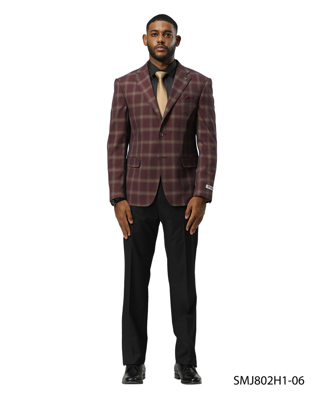 Burgundy Glen Plaid Notch Lapel Stacy Adams Men's Jacket