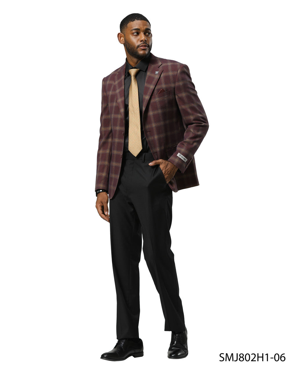 Burgundy Glen Plaid Notch Lapel Stacy Adams Men's Jacket