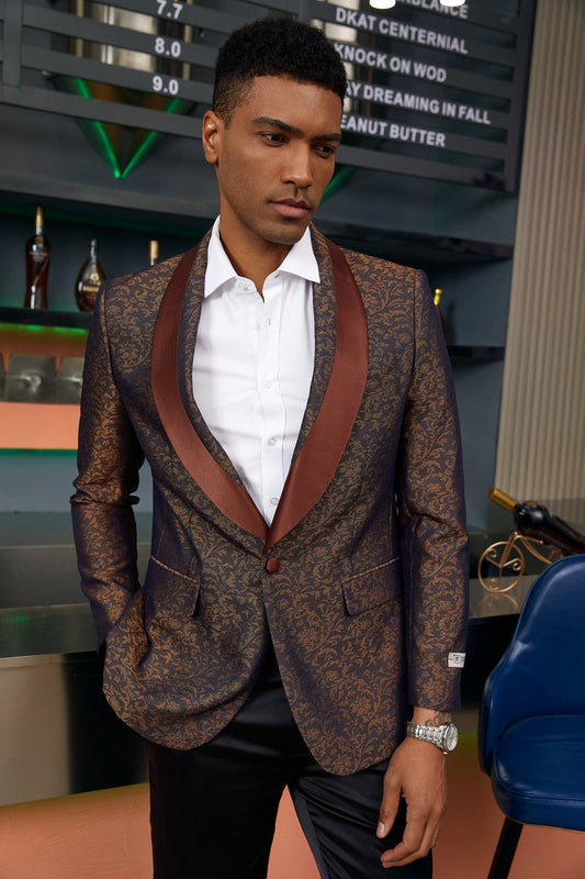 Rust Paisley With Pattern Satin Shawl Lapel Stacy Adams Men's Hybrid Jacket