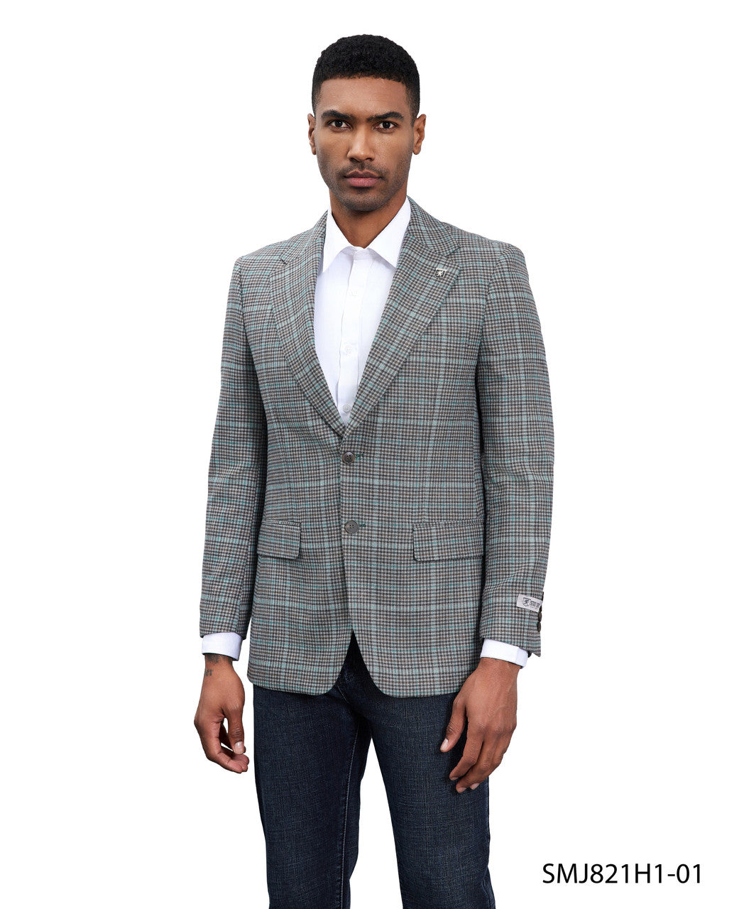 Grey Windowpane Peak Lapel Stacy Adams Men's Hybrid Jacket