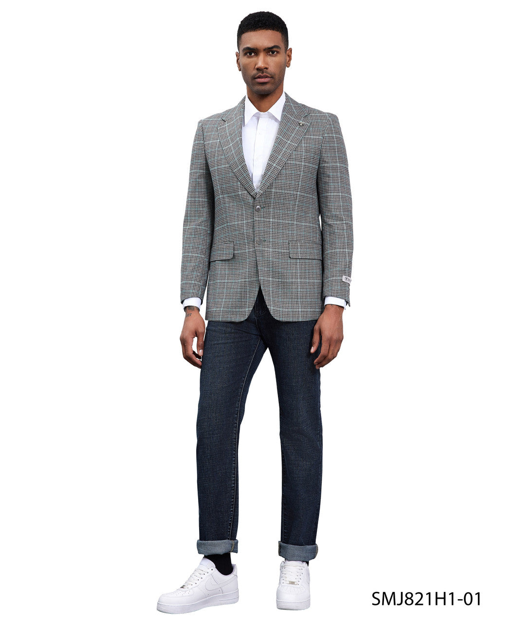 Grey Windowpane Peak Lapel Stacy Adams Men's Hybrid Jacket