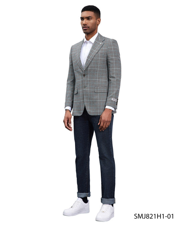 Grey Windowpane Peak Lapel Stacy Adams Men's Hybrid Jacket