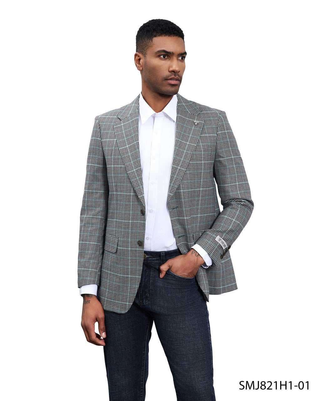 Grey Windowpane Peak Lapel Stacy Adams Men's Hybrid Jacket