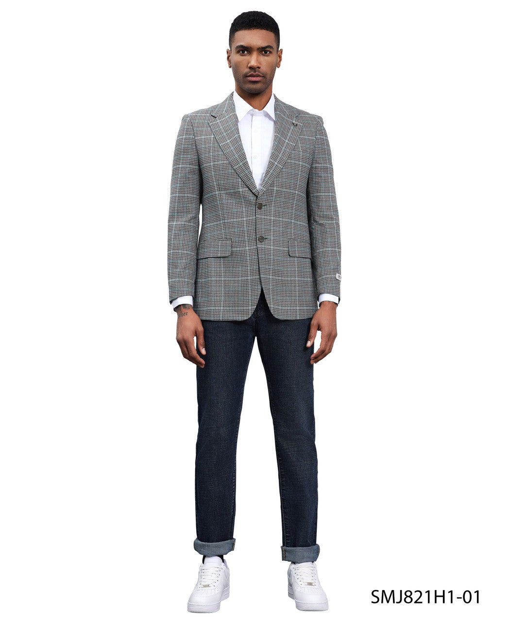 Grey Windowpane Peak Lapel Stacy Adams Men's Hybrid Jacket