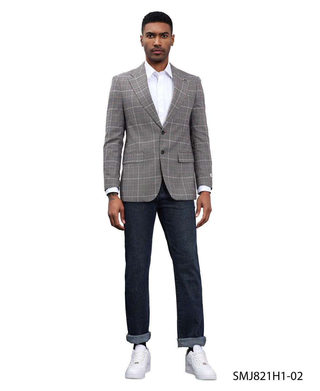 Dark Grey Windowpane Peak Lapel Stacy Adams Men's Hybrid Jacket