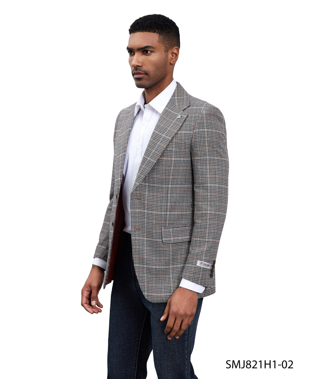 Dark Grey Windowpane Peak Lapel Stacy Adams Men's Hybrid Jacket