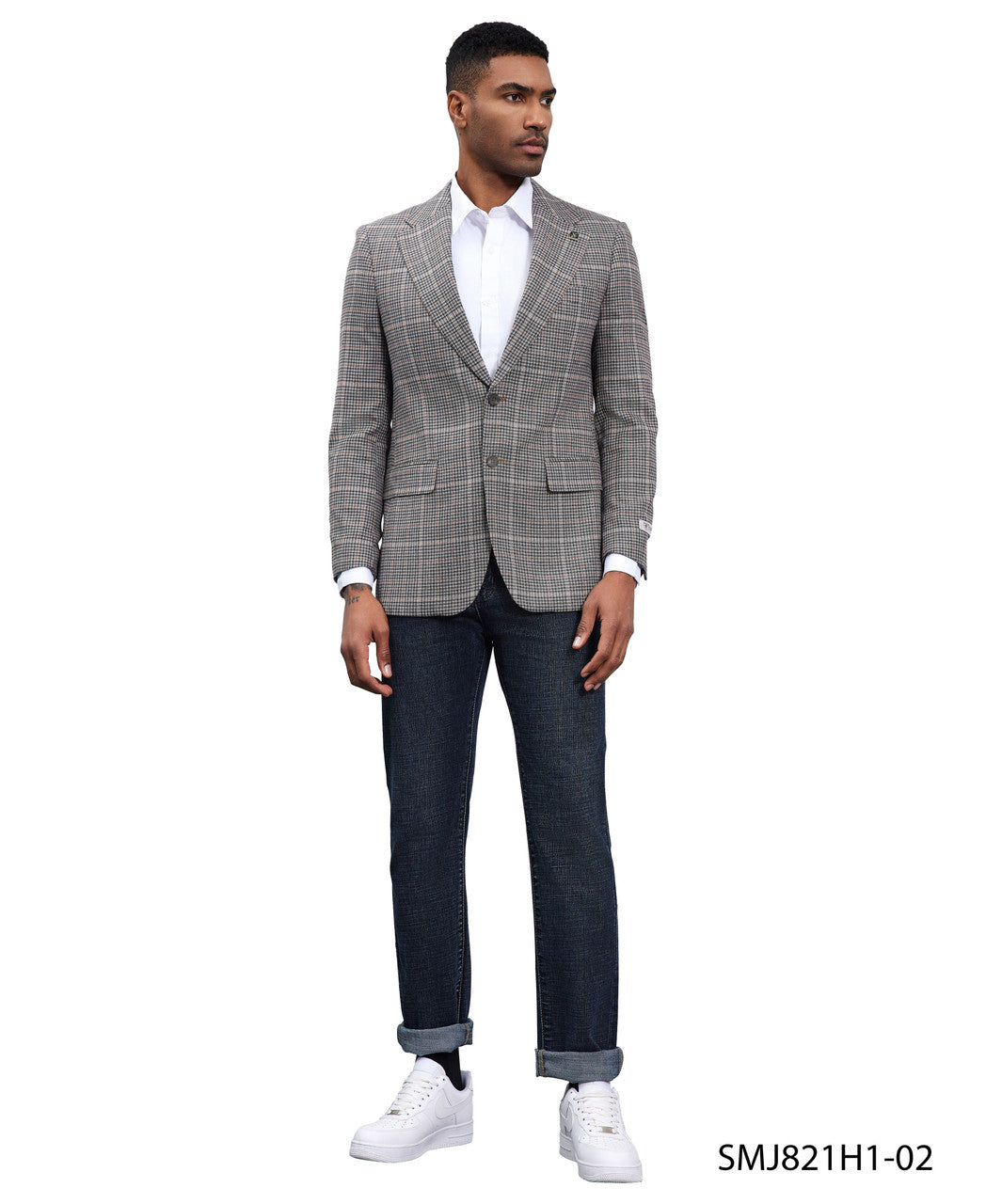 Dark Grey Windowpane Peak Lapel Stacy Adams Men's Hybrid Jacket