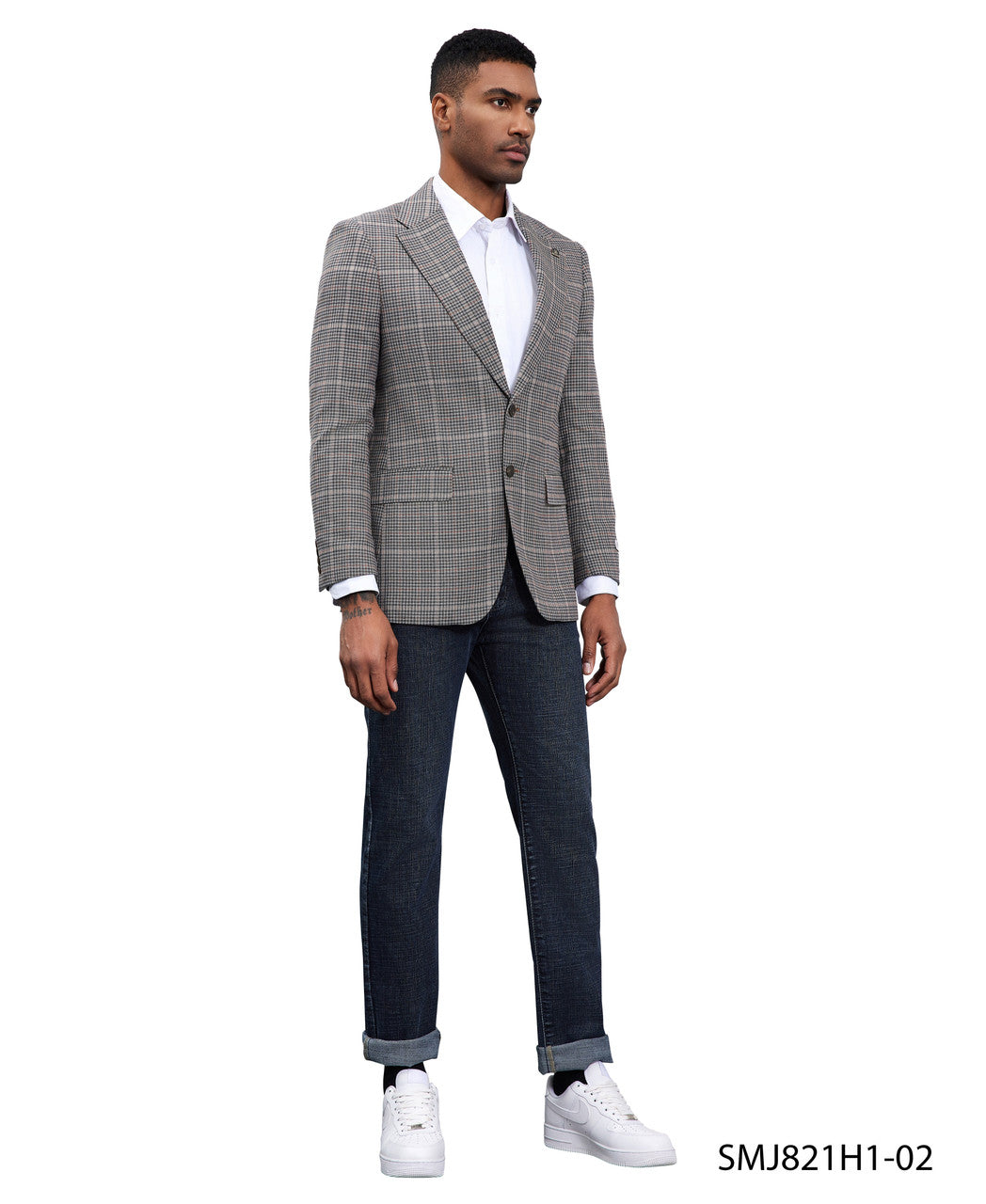 Dark Grey Windowpane Peak Lapel Stacy Adams Men's Hybrid Jacket