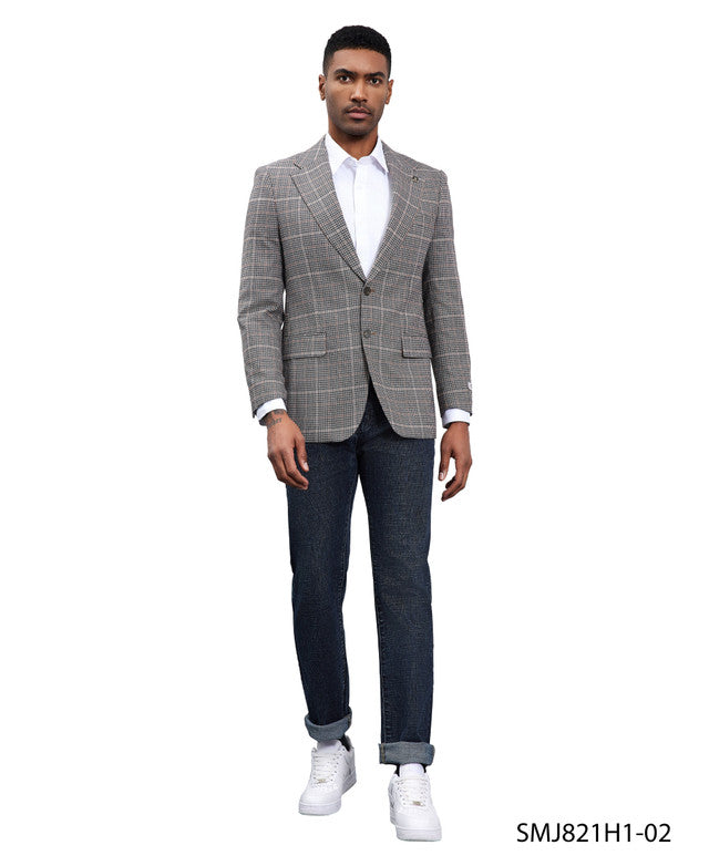 Dark Grey Windowpane Peak Lapel Stacy Adams Men's Hybrid Jacket