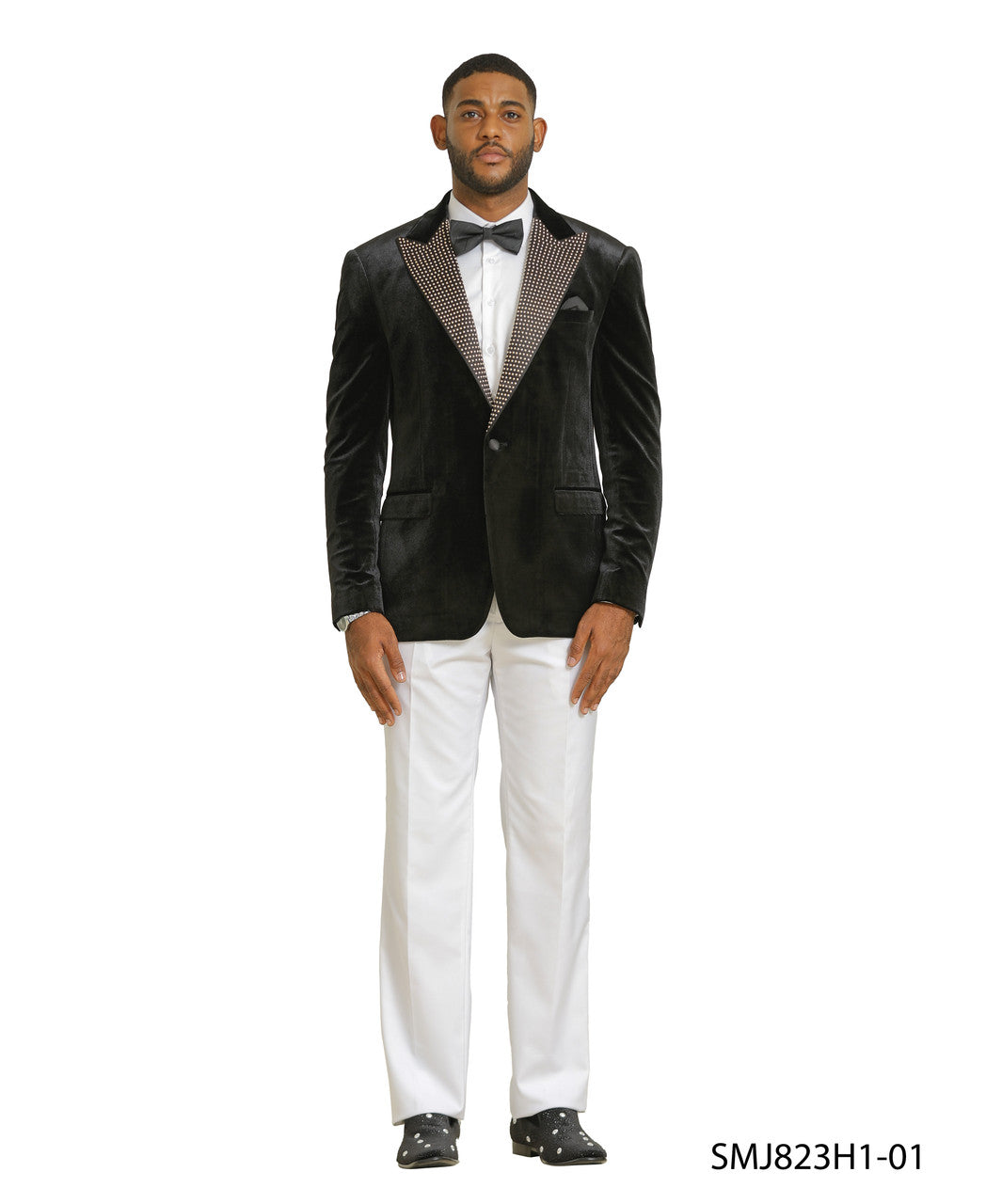 Black Rhinestone-Embedded Peak Lapel Stacy Adams Men's Jacket