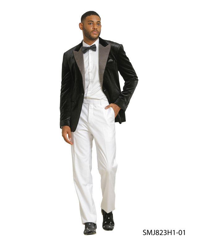 Black Rhinestone-Embedded Peak Lapel Stacy Adams Men's Jacket