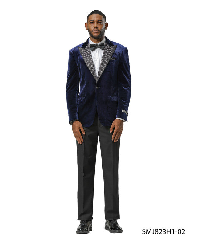 Navy Rhinestone-Embedded Peak Lapel Stacy Adams Men's Jacket