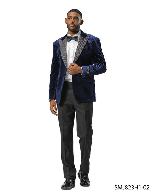 Navy Rhinestone-Embedded Peak Lapel Stacy Adams Men's Jacket