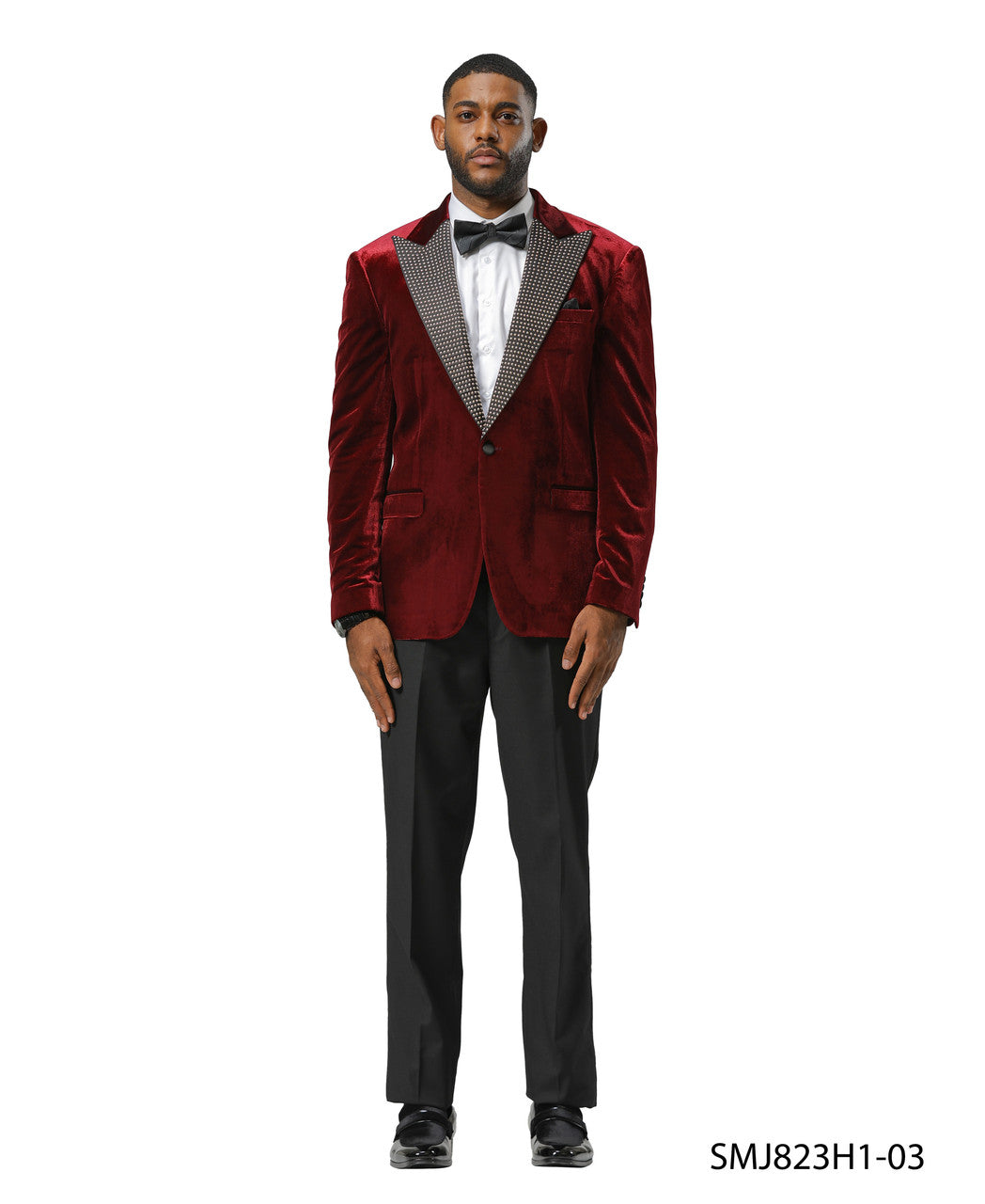 Burgundy Rhinestone-Embedded Peak Lapel Stacy Adams Men's Jacket