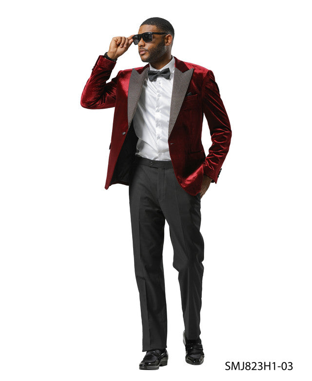 Burgundy Rhinestone-Embedded Peak Lapel Stacy Adams Men's Jacket