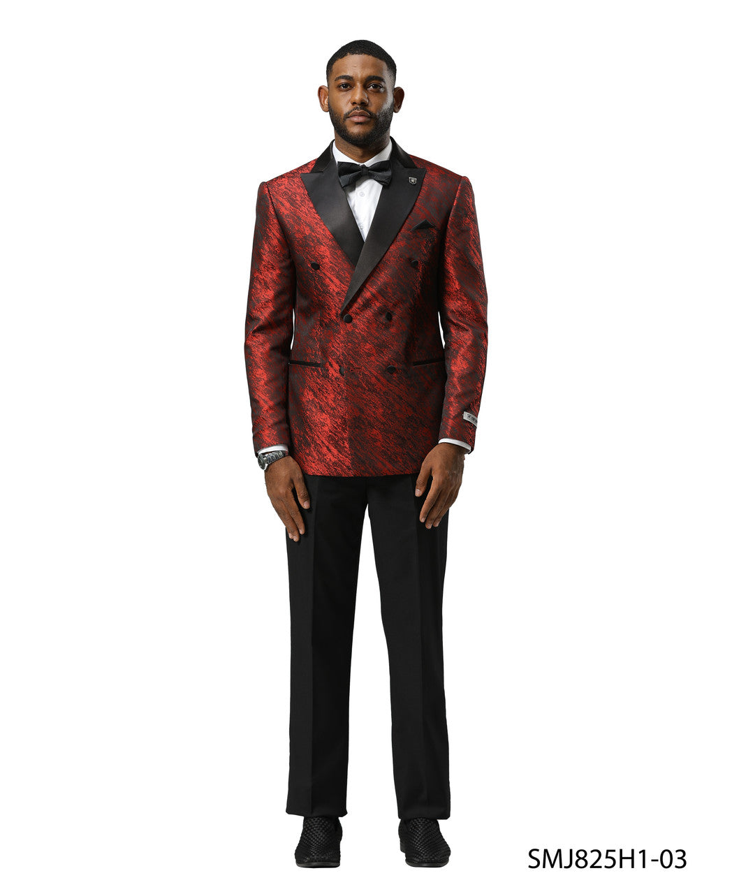 Red Double Breasted Rough Streak Pattern Satin Peak Lapel Stacy Adams Men's Jacket