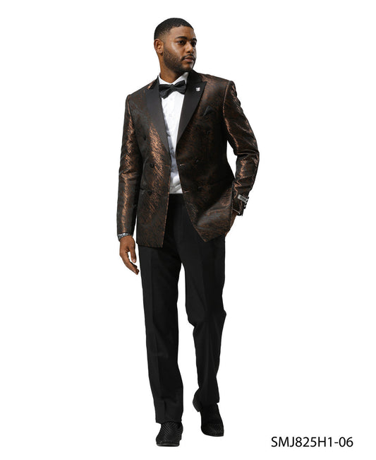 Bronze Double Breasted Rough Streak Pattern Satin Peak Lapel Stacy Adams Men's Jacket