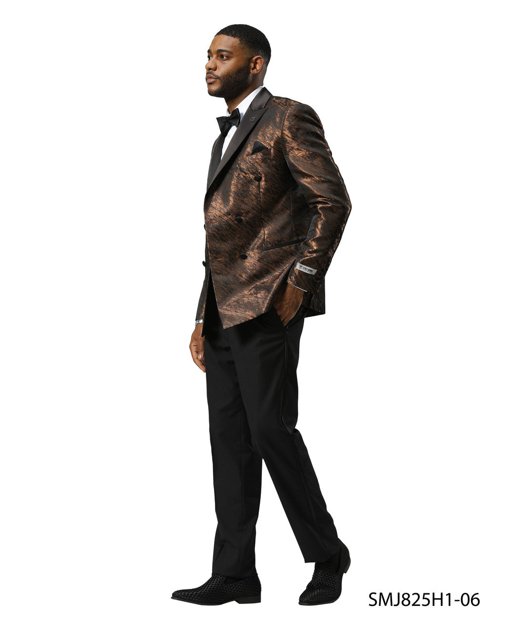 Bronze Double Breasted Rough Streak Pattern Satin Peak Lapel Stacy Adams Men's Jacket