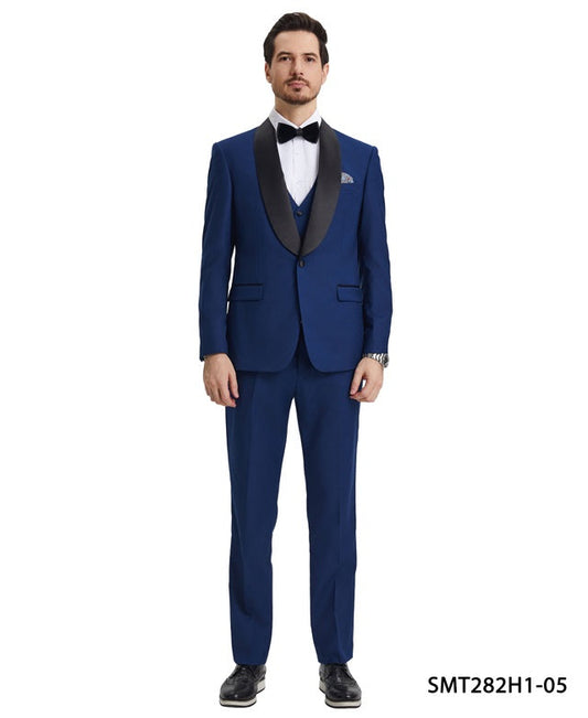 Indigo/Black Satin Shawl Lapel 3 Piece Stacy Adams Men's Hybrid Tuxedo