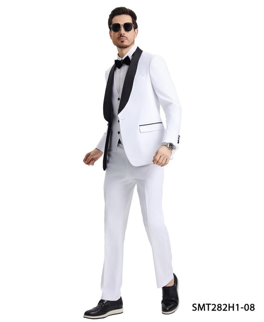 White/Black Satin Shawl Lapel 3 Piece Stacy Adams Men's Hybrid Tuxedo