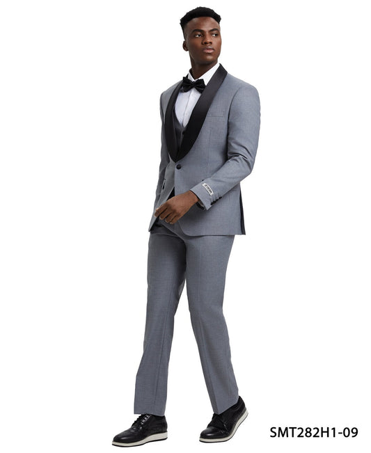 Med Grey/Black Satin Shawl Lapel 3 Piece Stacy Adams Men's Hybrid Tuxedo