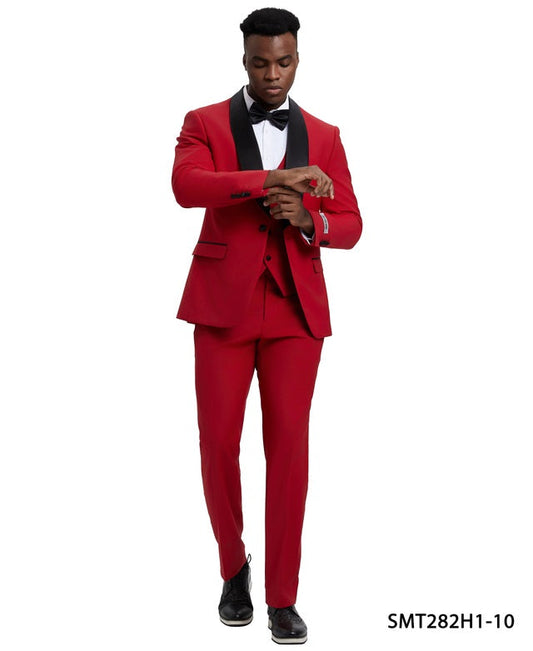 Red/Black Satin Shawl Lapel 3 Piece Stacy Adams Men's Hybrid Tuxedo