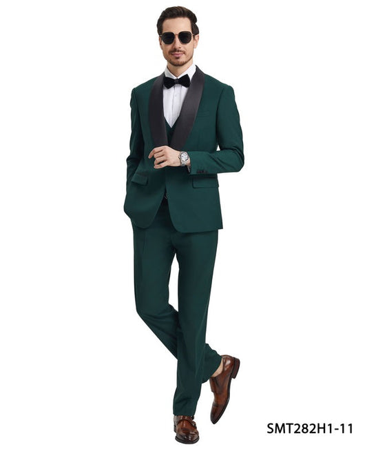 Green/Black Satin Shawl Lapel 3 Piece Stacy Adams Men's Hybrid Tuxedo