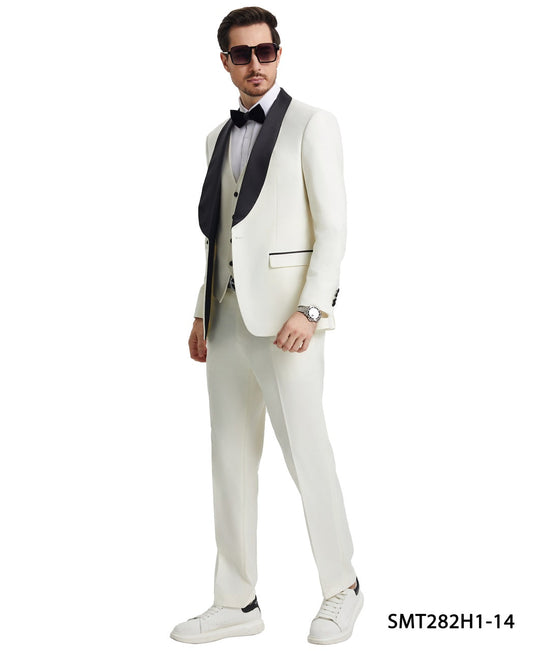 Ivory/Black Satin Shawl Lapel 3 Piece Stacy Adams Men's Hybrid Tuxedo
